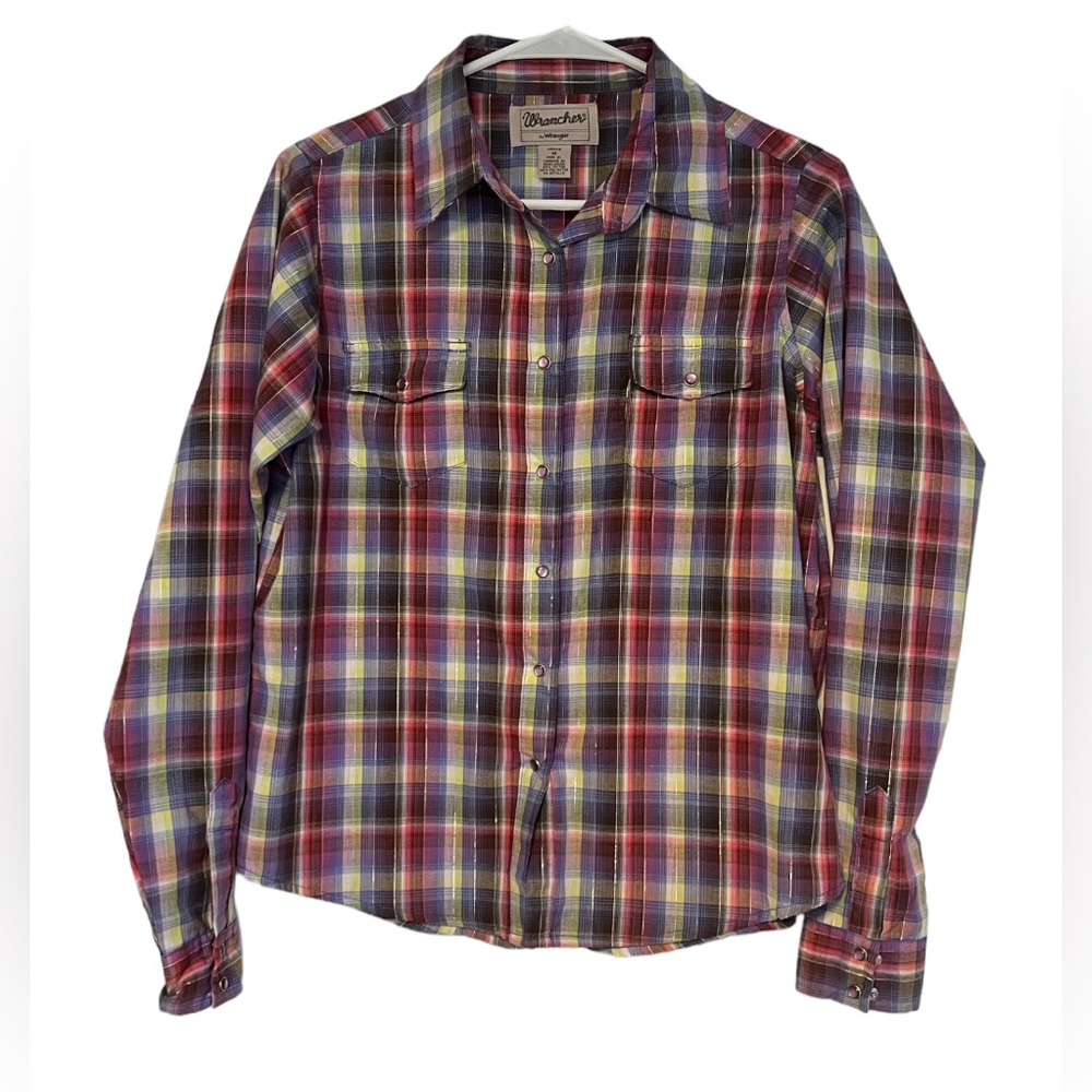 Wrangler Farm Girl Western Button Down L/S Plaid Top sz M Rodeo
